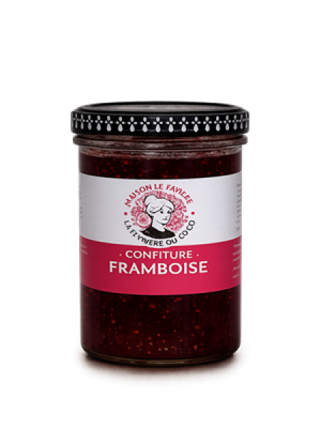 Hausgemachte Himbeerkonfitüre aus der Bretagne im Glas, traditionell hergestellt